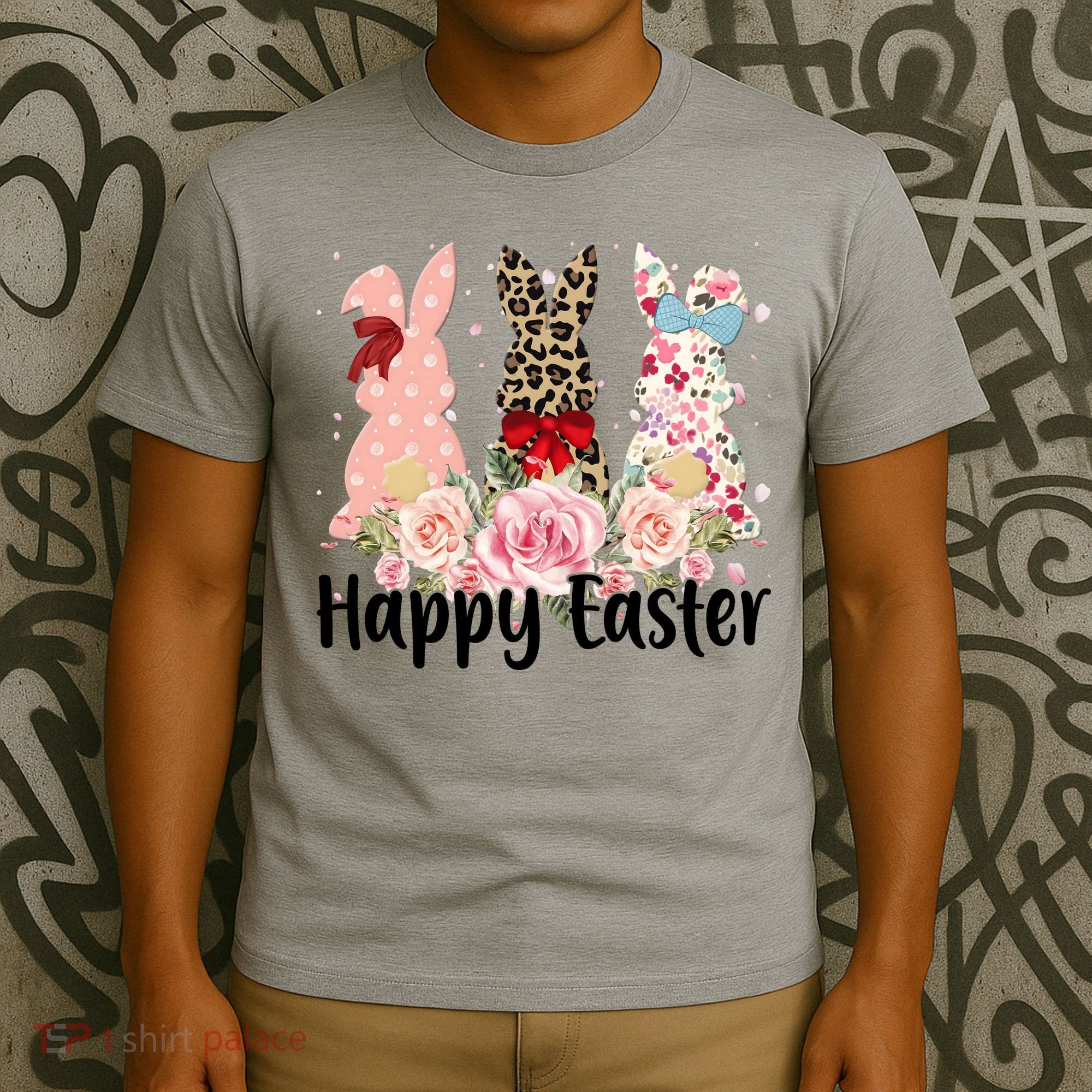 Happy Easter Cute Floral Bunnies T-Shirt