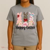 Happy Easter Cute Floral Bunnies T-Shirt thumb 4