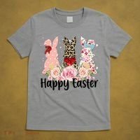 Happy Easter Cute Floral Bunnies T-Shirt thumb 5
