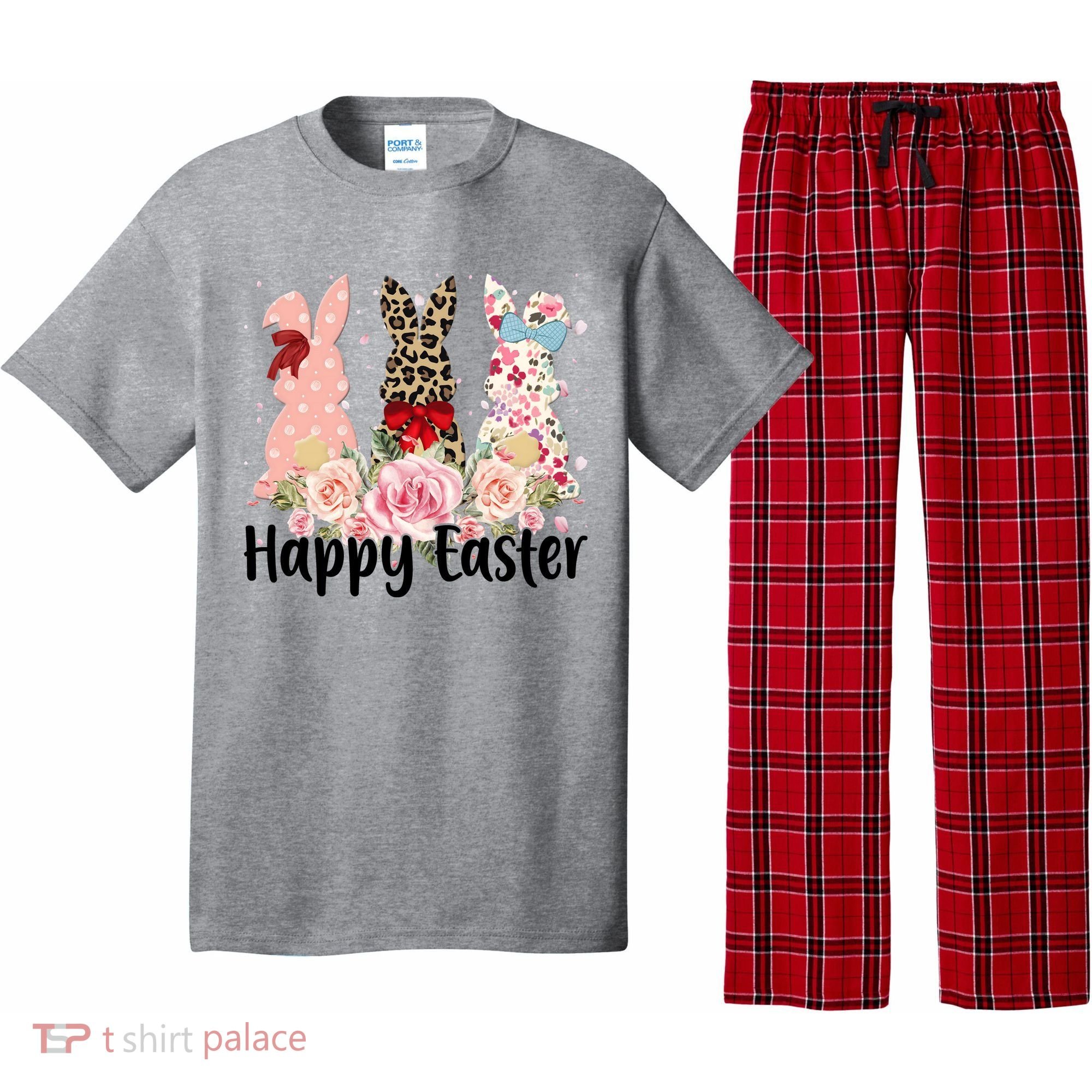 Happy Easter Cute Floral Bunnies Pajama Set