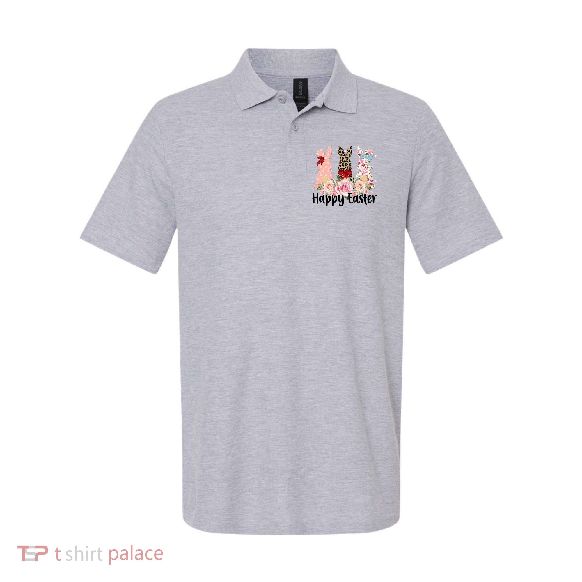 Happy Easter Cute Floral Bunnies Polo