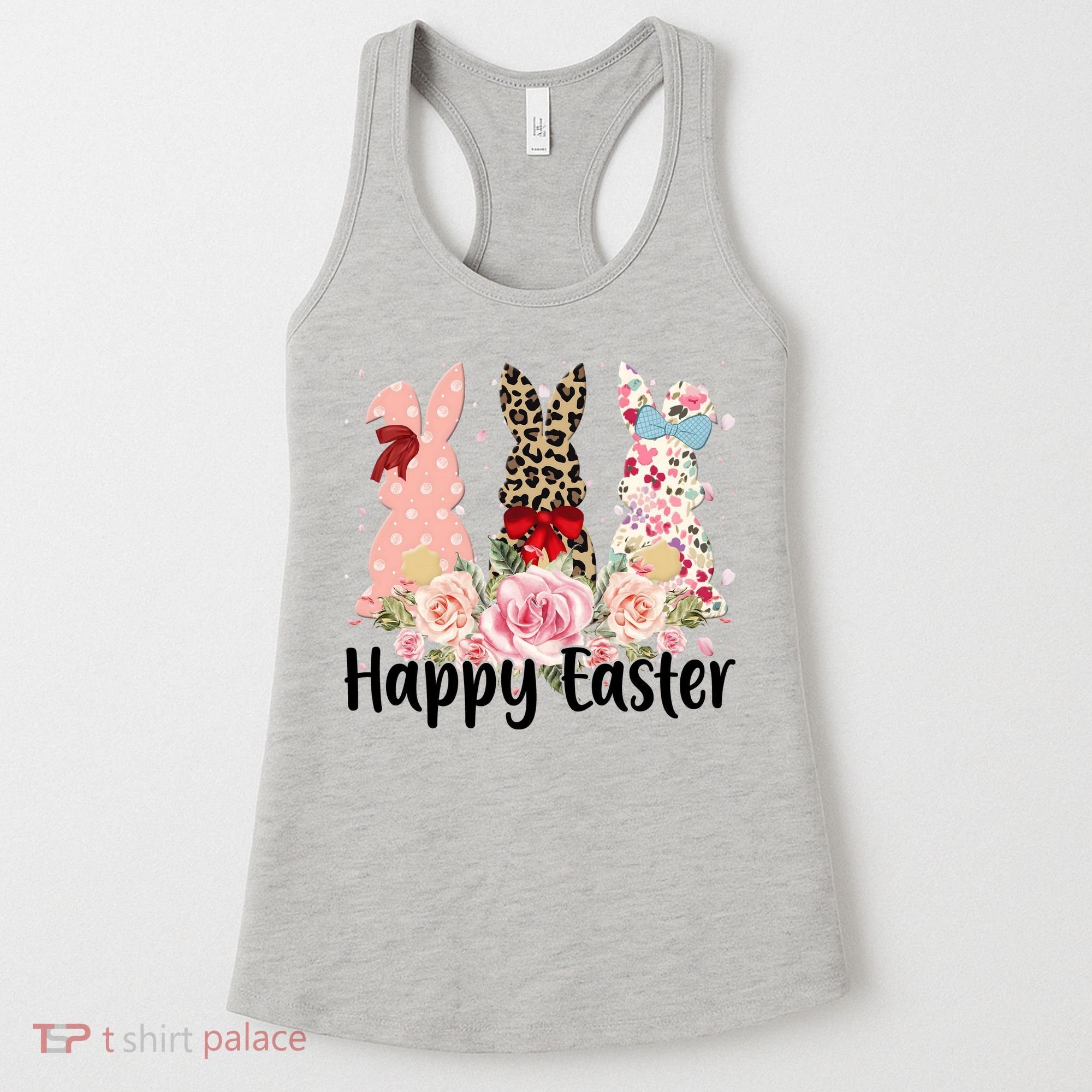 Happy Easter Cute Floral Bunnies Women's Tank Top