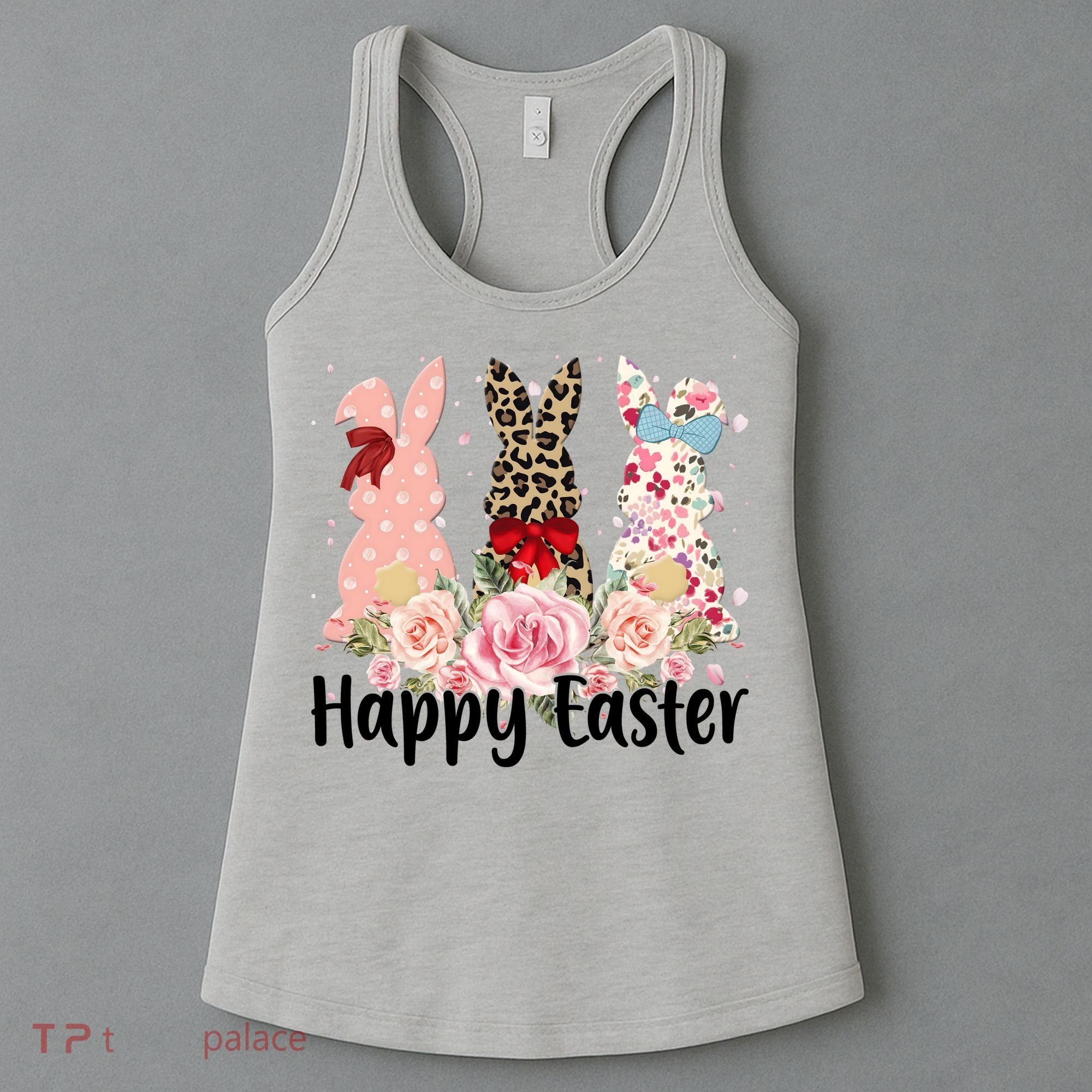 Happy Easter Cute Floral Bunnies Women's Tank Top