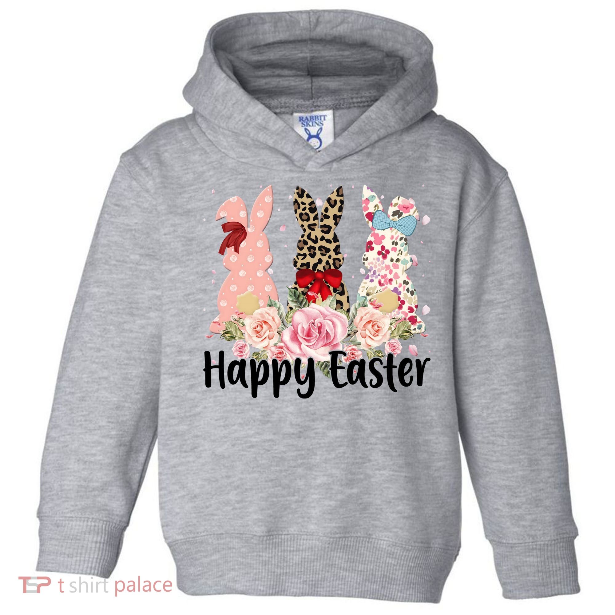 Happy Easter Cute Floral Bunnies Toddler Hoodie