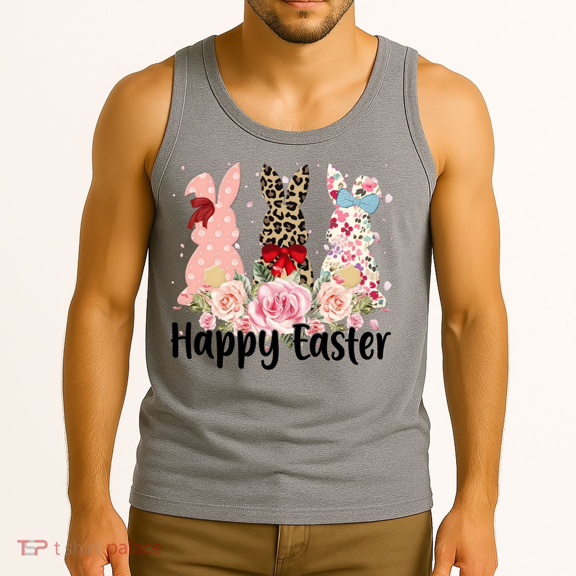Happy Easter Cute Floral Bunnies Tank Top