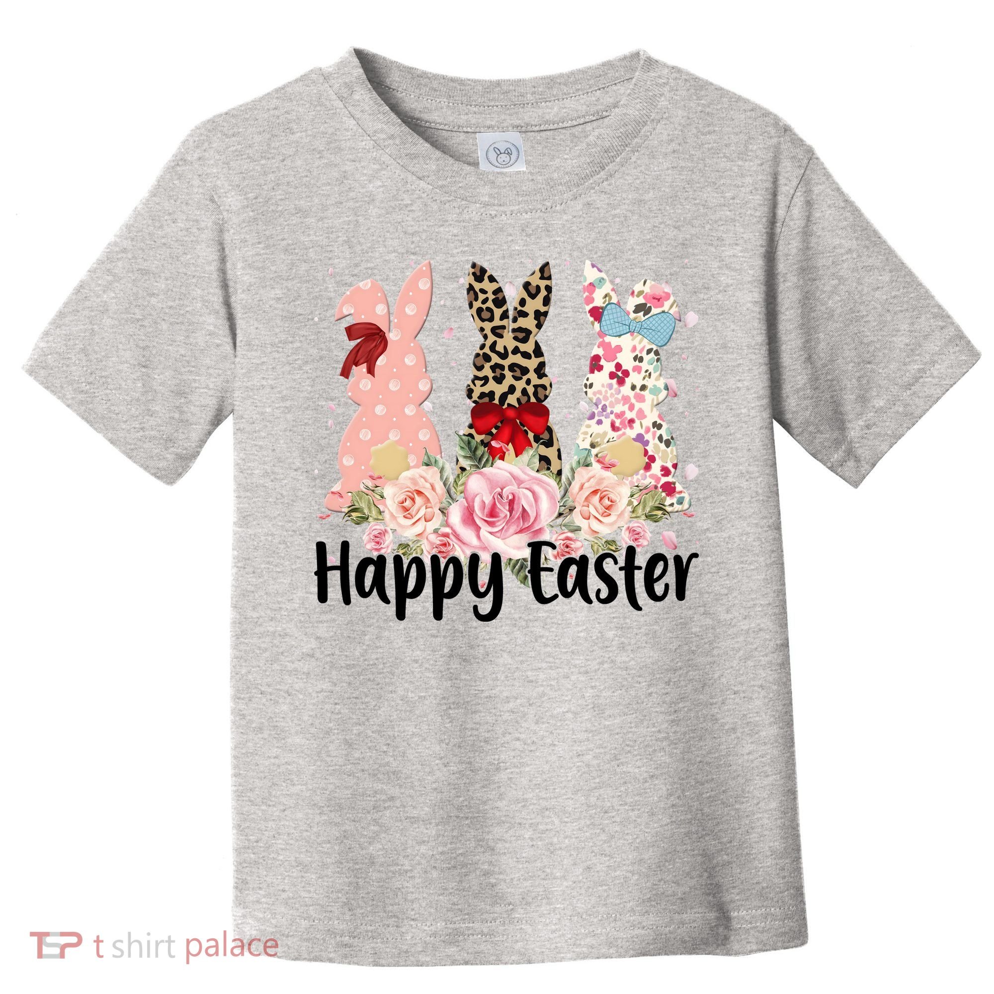 Happy Easter Cute Floral Bunnies Toddler T-Shirt