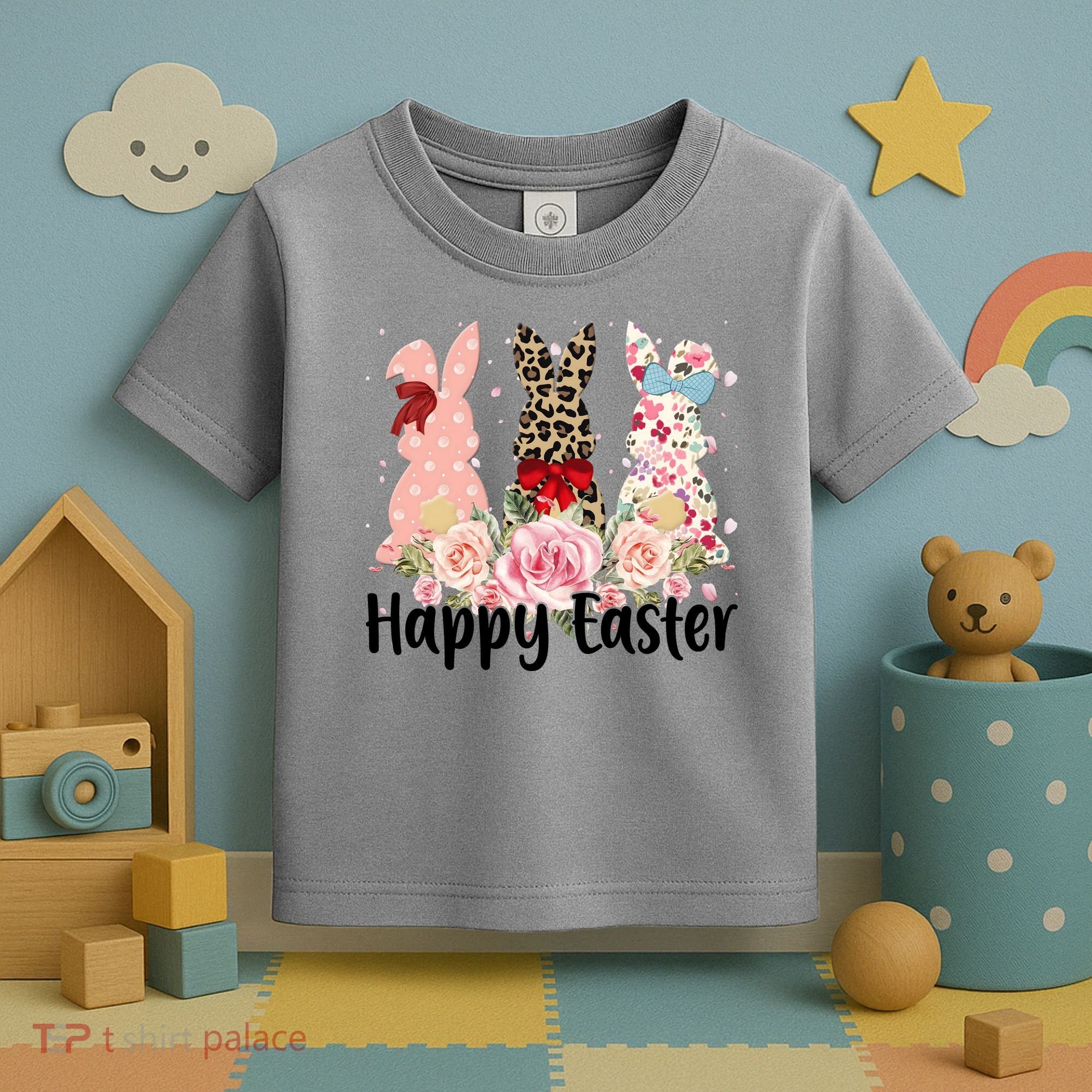 Happy Easter Cute Floral Bunnies Toddler T-Shirt