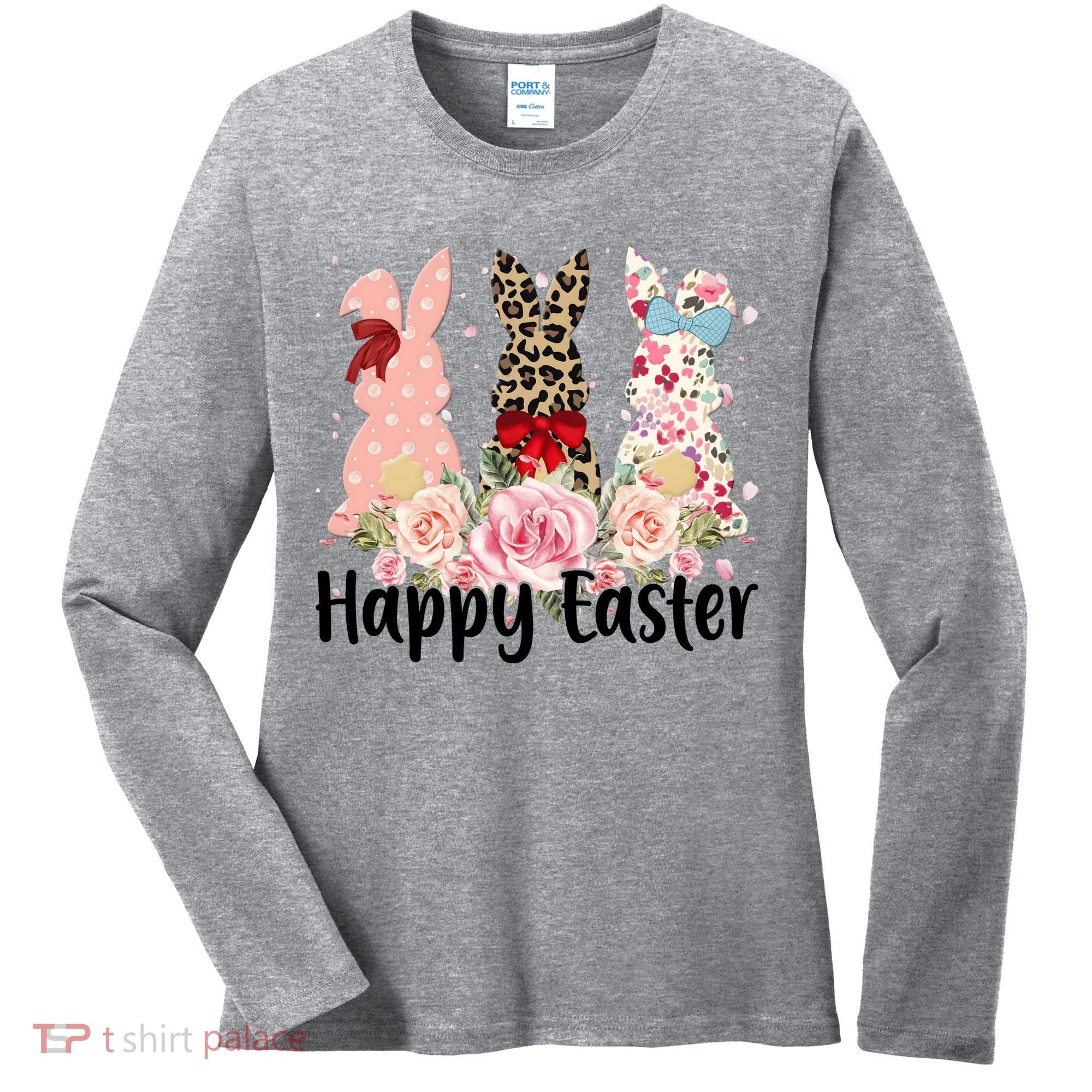 Happy Easter Cute Floral Bunnies Women's Long Sleeve Shirt