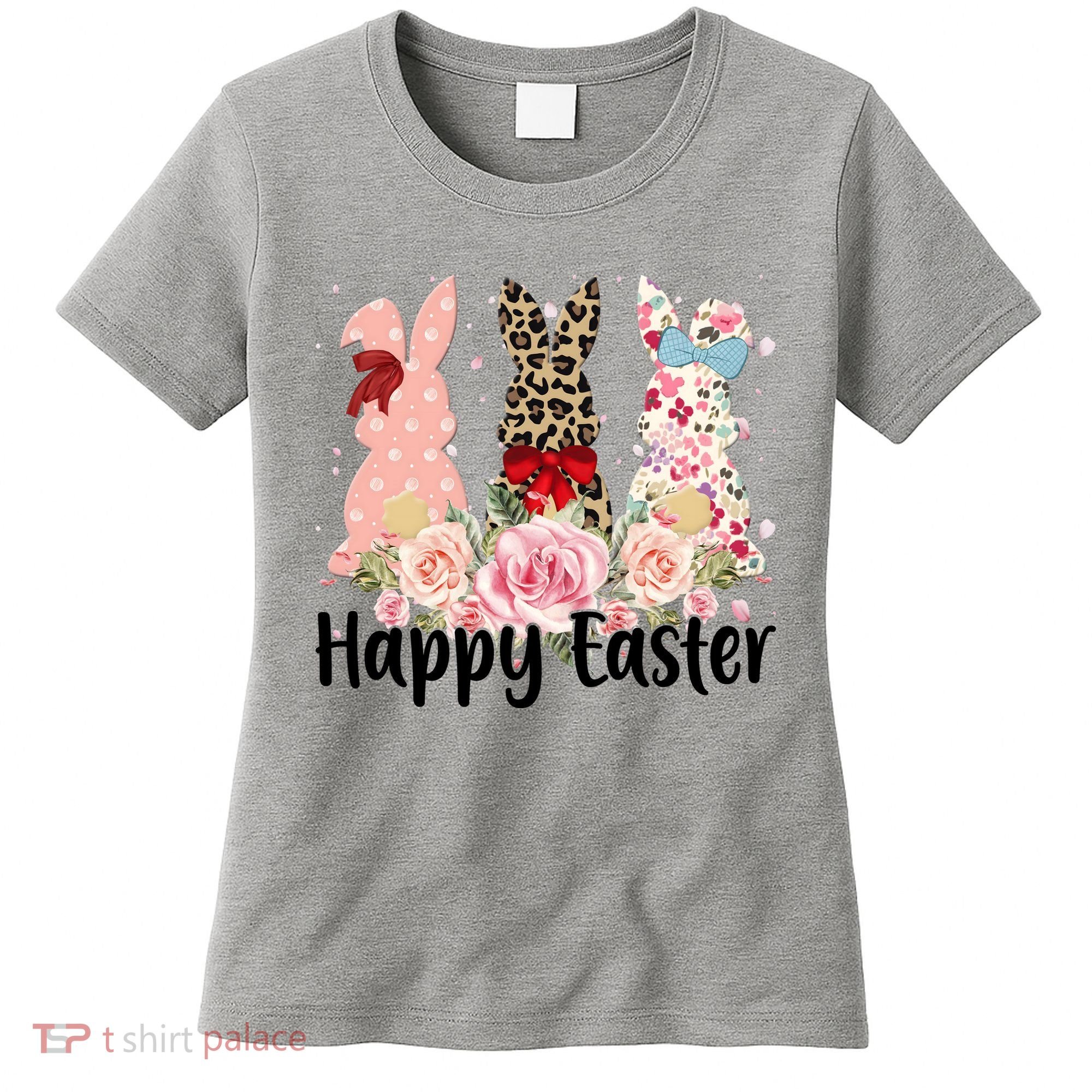 Happy Easter Cute Floral Bunnies Women's T-Shirt