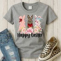 Happy Easter Cute Floral Bunnies Women's T-Shirt thumb 3
