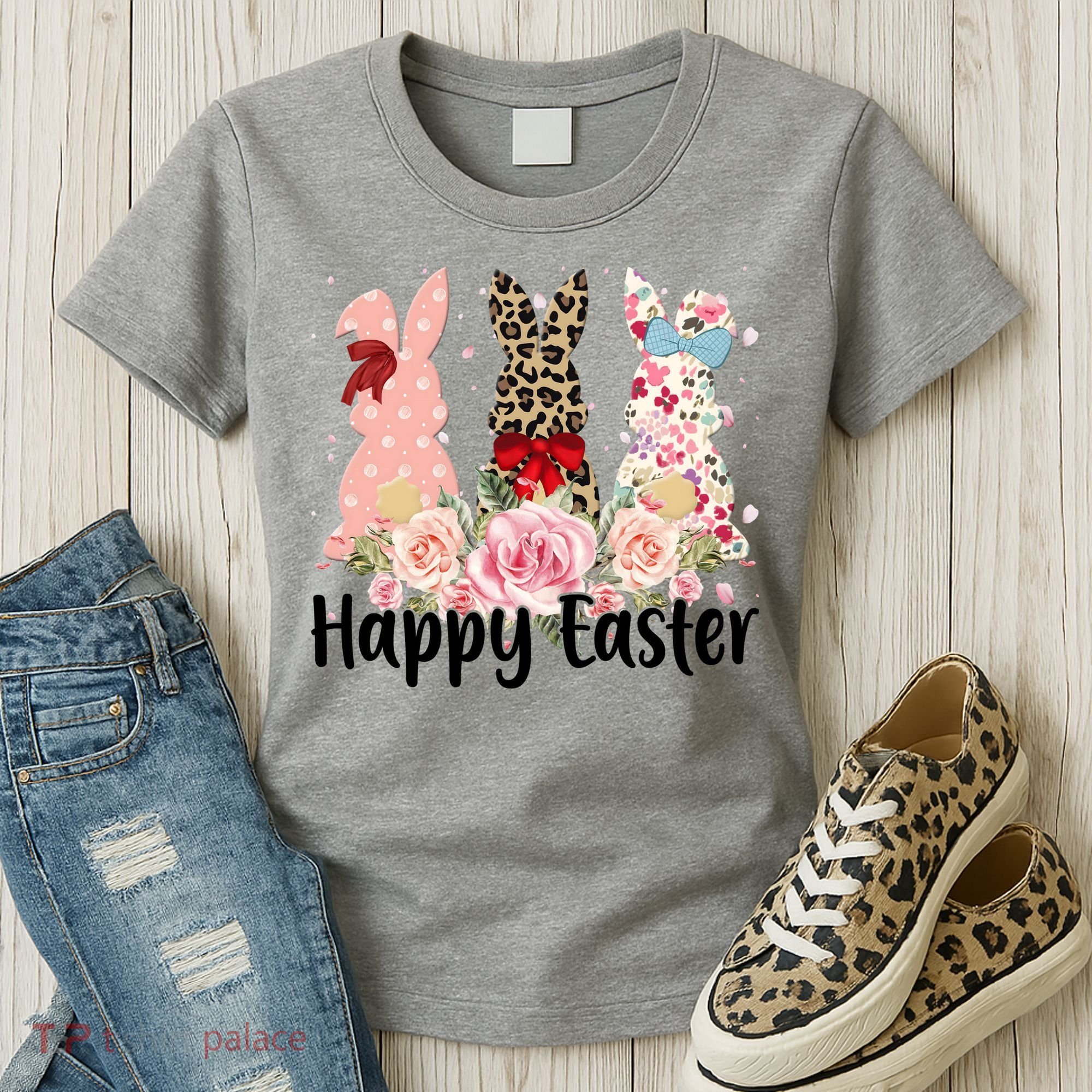 Happy Easter Cute Floral Bunnies Women's T-Shirt
