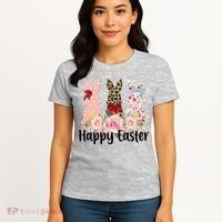 Happy Easter Cute Floral Bunnies Women's T-Shirt thumb 4