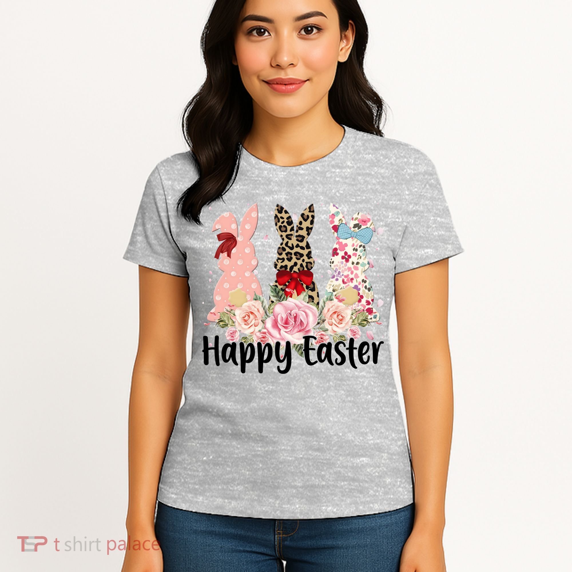 Happy Easter Cute Floral Bunnies Women's T-Shirt