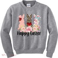 Happy Easter Cute Floral Bunnies Kids Sweatshirt thumb 0
