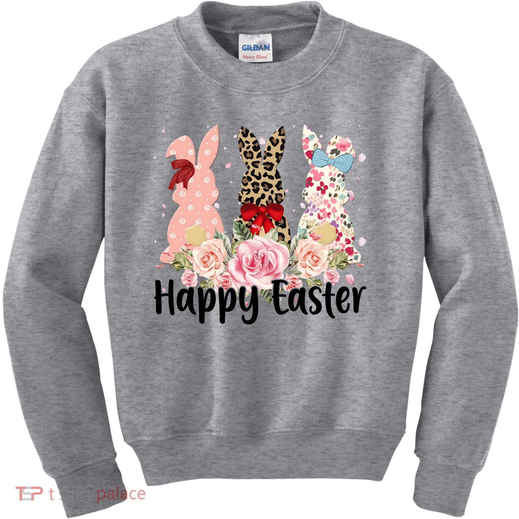 Happy Easter Cute Floral Bunnies Kids Sweatshirt