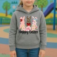 Happy Easter Cute Floral Bunnies Kids Hoodie thumb 3