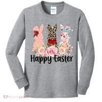 Happy Easter Cute Floral Bunnies Kids Long Sleeve Shirt thumb 0