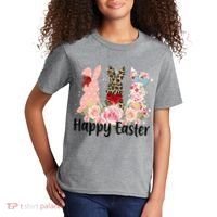 Happy Easter Cute Floral Bunnies Kids T-Shirt thumb 2
