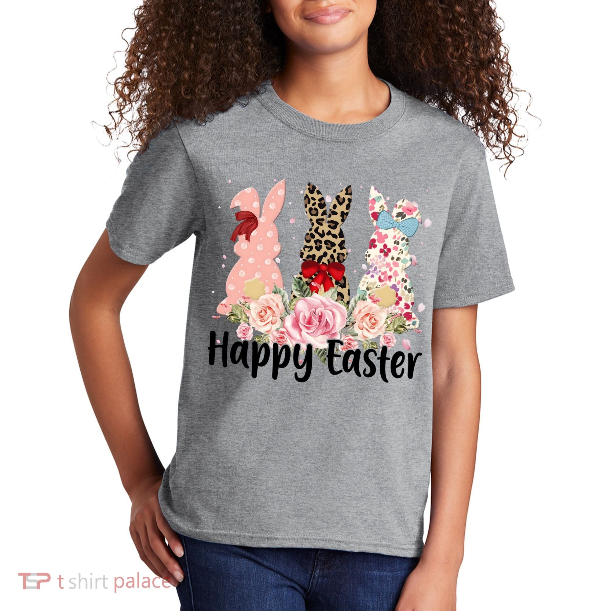 Happy Easter Cute Floral Bunnies Kids T-Shirt