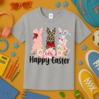 Happy Easter Cute Floral Bunnies Kids T-Shirt thumb 3