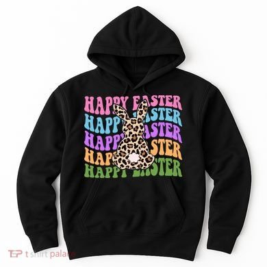 Happy Easter Cheetah Bunny Colorful Retro Hoodie