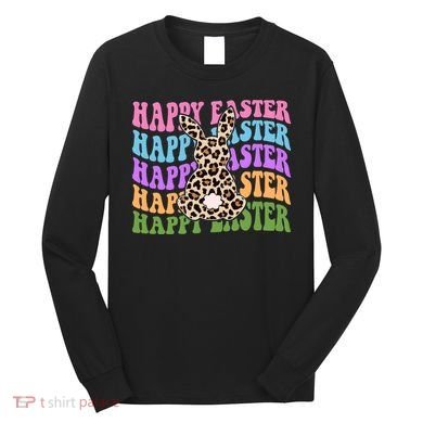 Happy Easter Cheetah Bunny Colorful Retro Long Sleeve Shirt