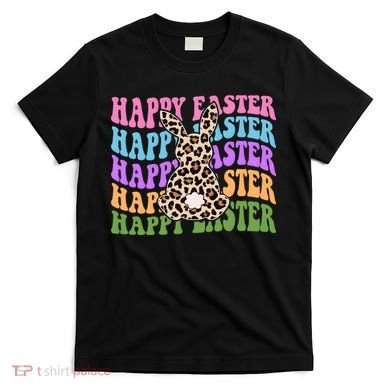 Happy Easter Cheetah Bunny Colorful Retro T-Shirt