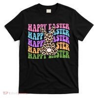 Happy Easter Cheetah Bunny Colorful Retro T-Shirt thumb 0