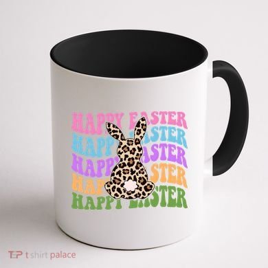 Happy Easter Cheetah Bunny Colorful Retro Coffee Mug back