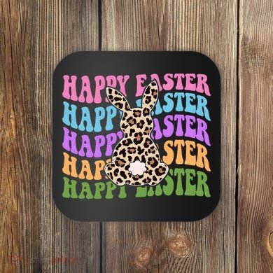 Happy Easter Cheetah Bunny Colorful Retro Coaster