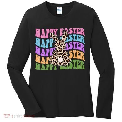 Happy Easter Cheetah Bunny Colorful Retro Women's Long Sleeve Shirt