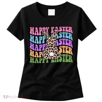 Happy Easter Cheetah Bunny Colorful Retro Women's T-Shirt