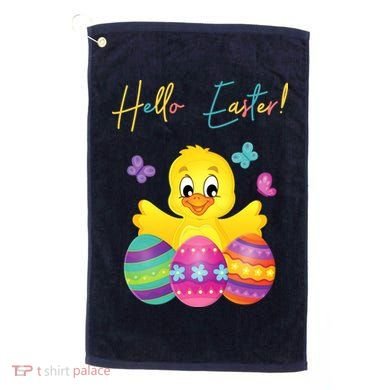 Hello Easter Cute Chick Holiday Golf Towel