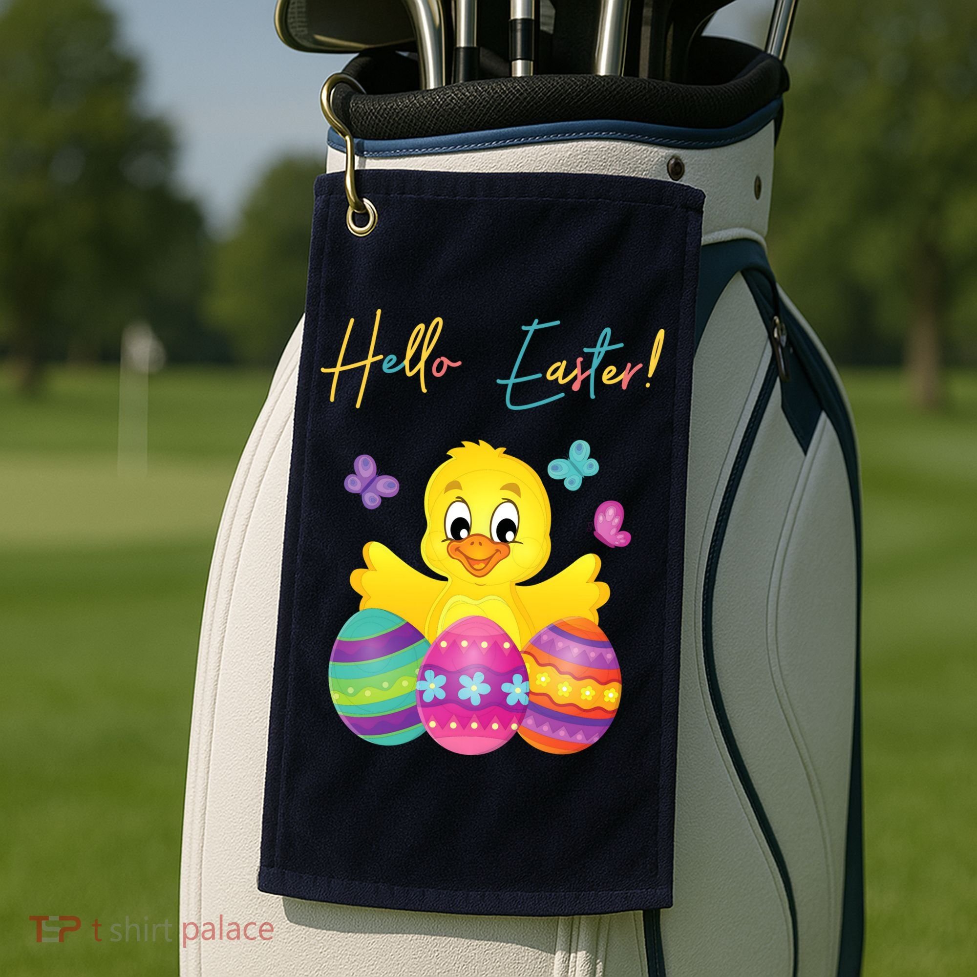 Hello Easter Cute Chick Holiday Golf Towel