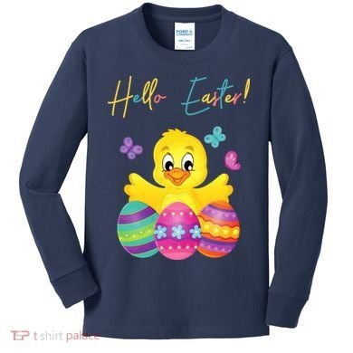 Hello Easter Cute Chick Holiday Kids Long Sleeve Shirt
