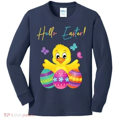 Hello Easter Cute Chick Holiday Kids Long Sleeve Shirt