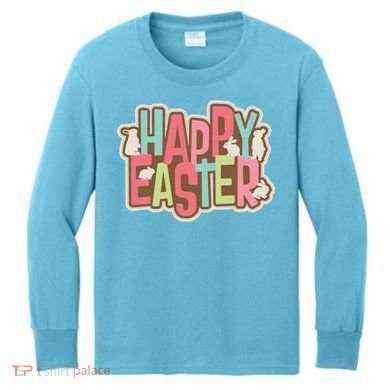 Happy Easter Colorful Bunny Kids Long Sleeve Shirt