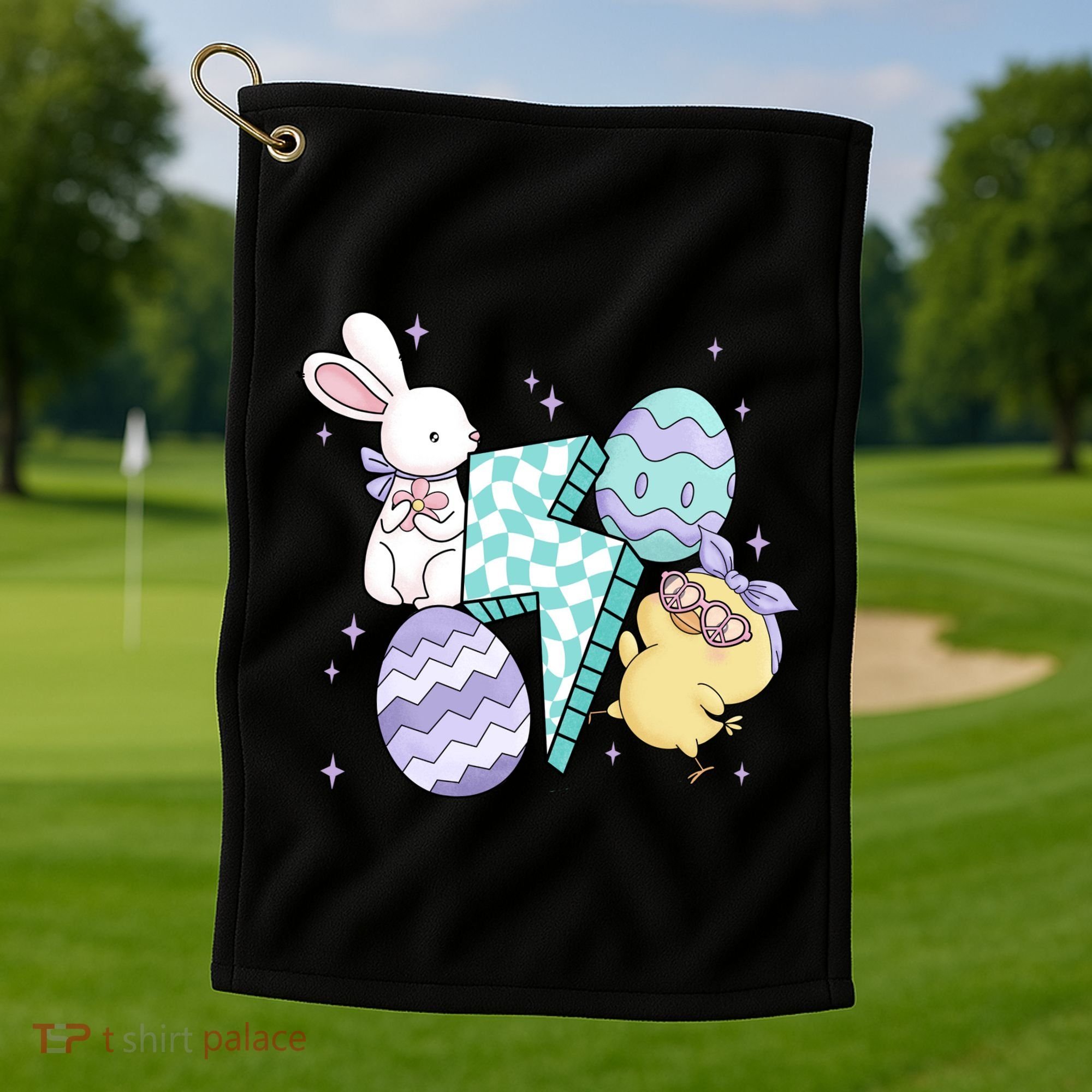 Happy Easter Cute Retro Golf Towel