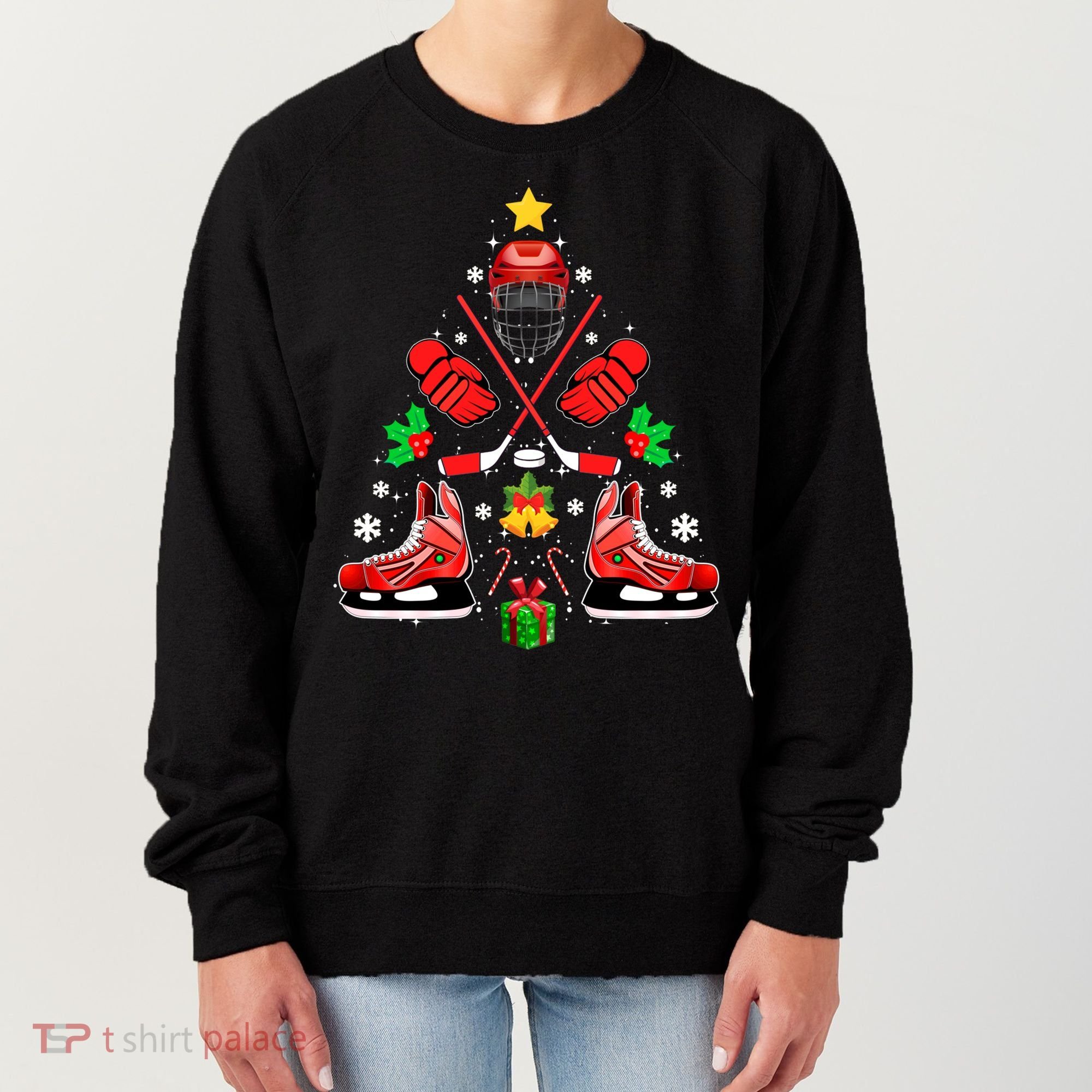 Hockey Equipt Christmas Tree Christmas Hockey Cool Gift Women's Sweatshirt
