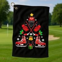 Hockey Equipt Christmas Tree Christmas Hockey Cool Gift Golf Towel thumb 1