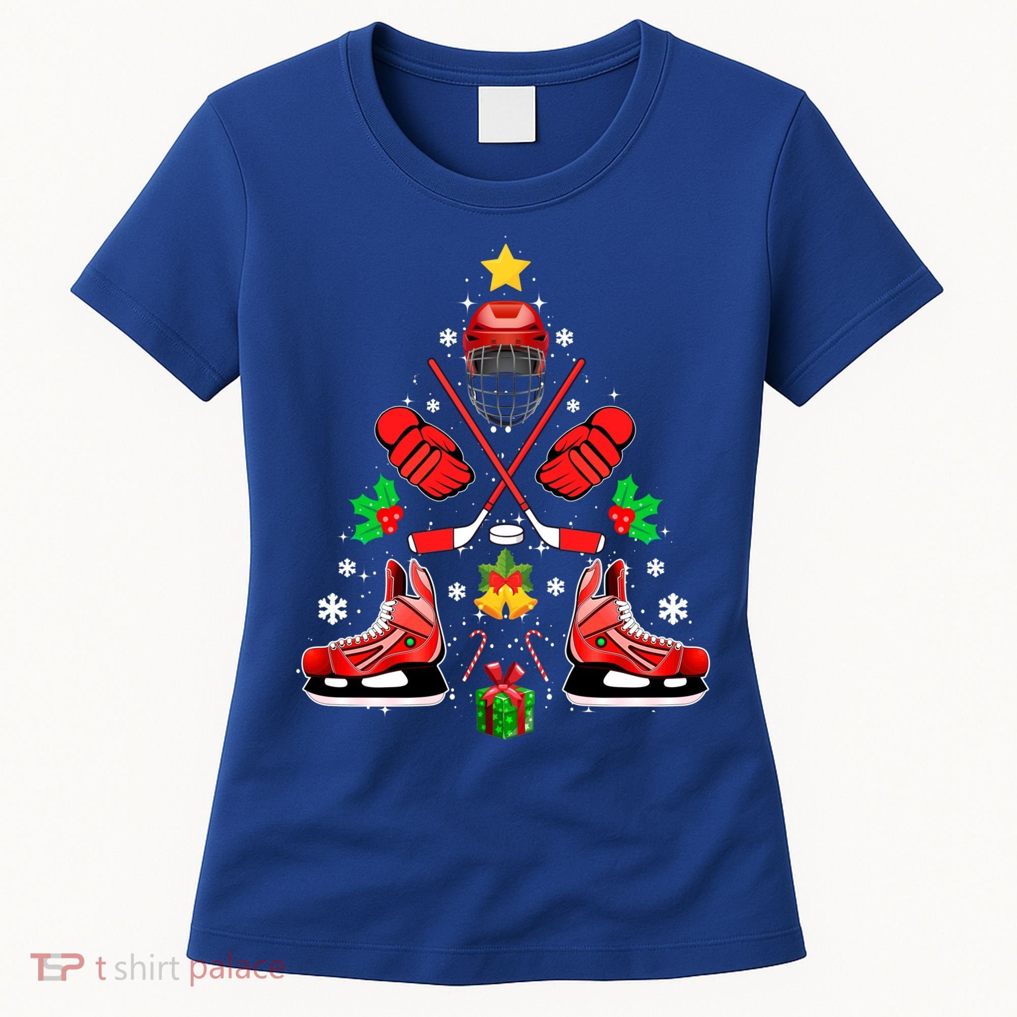 Hockey Equipt Christmas Tree Christmas Hockey Cool Gift Women's T-Shirt