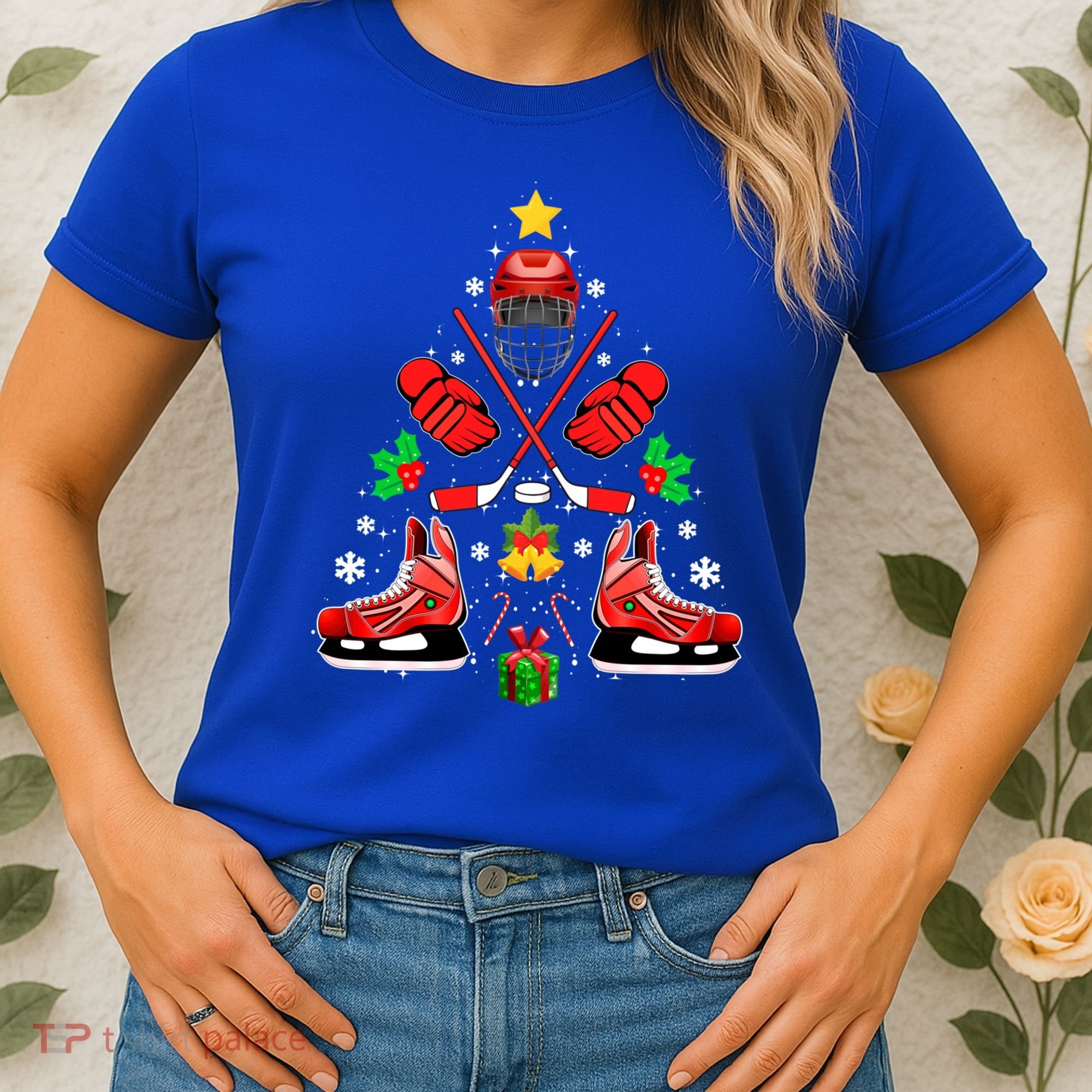 Hockey Equipt Christmas Tree Christmas Hockey Cool Gift Women's T-Shirt