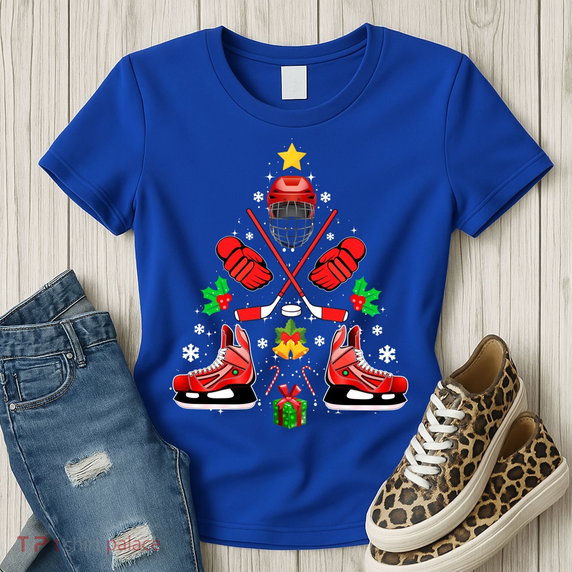 Hockey Equipt Christmas Tree Christmas Hockey Cool Gift Women's T-Shirt