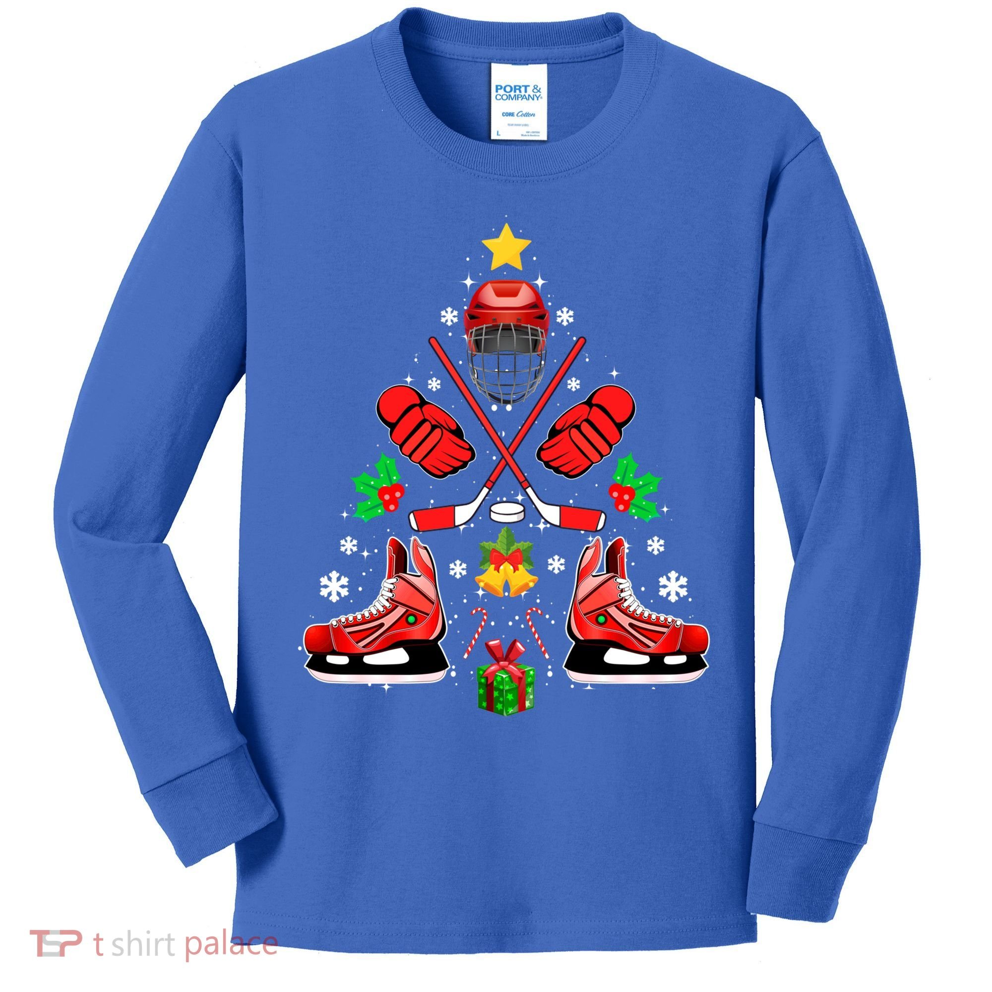 Hockey Equipt Christmas Tree Christmas Hockey Cool Gift Kids Long Sleeve Shirt