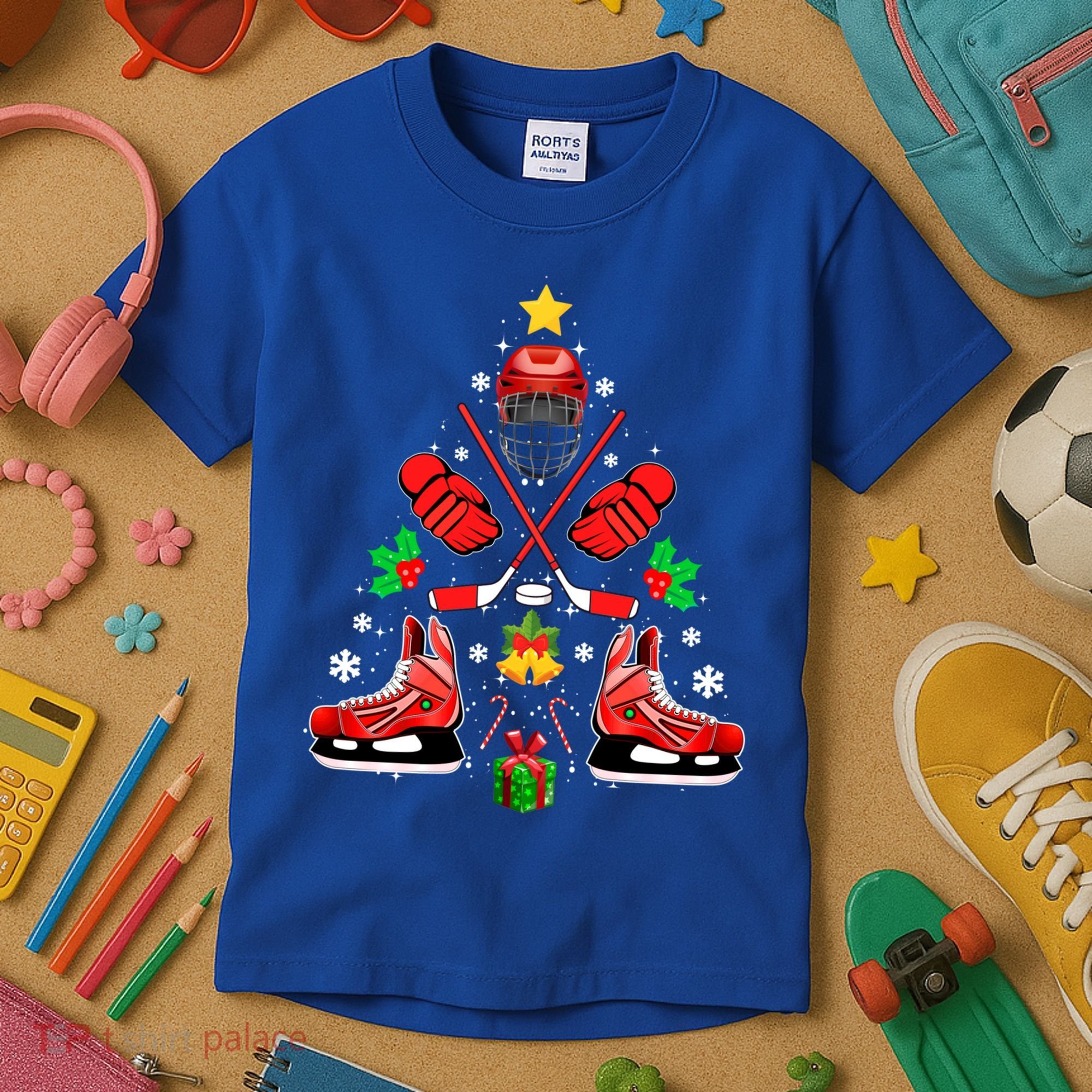 Hockey Equipt Christmas Tree Christmas Hockey Cool Gift Kids T-Shirt