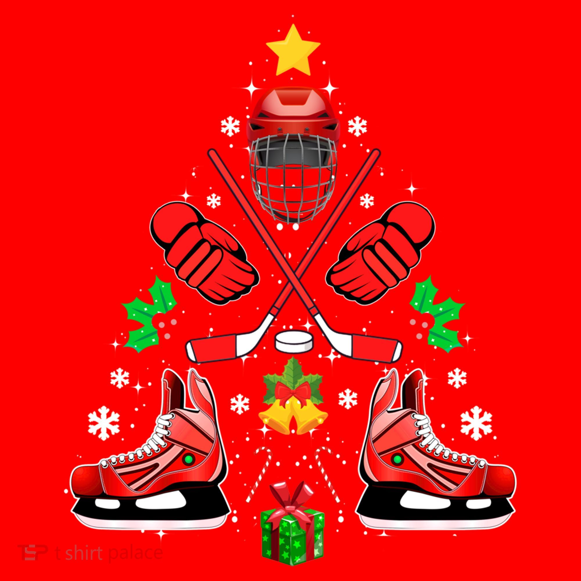 Hockey Equipt Christmas Tree Christmas Hockey Cool Gift Santa Hat