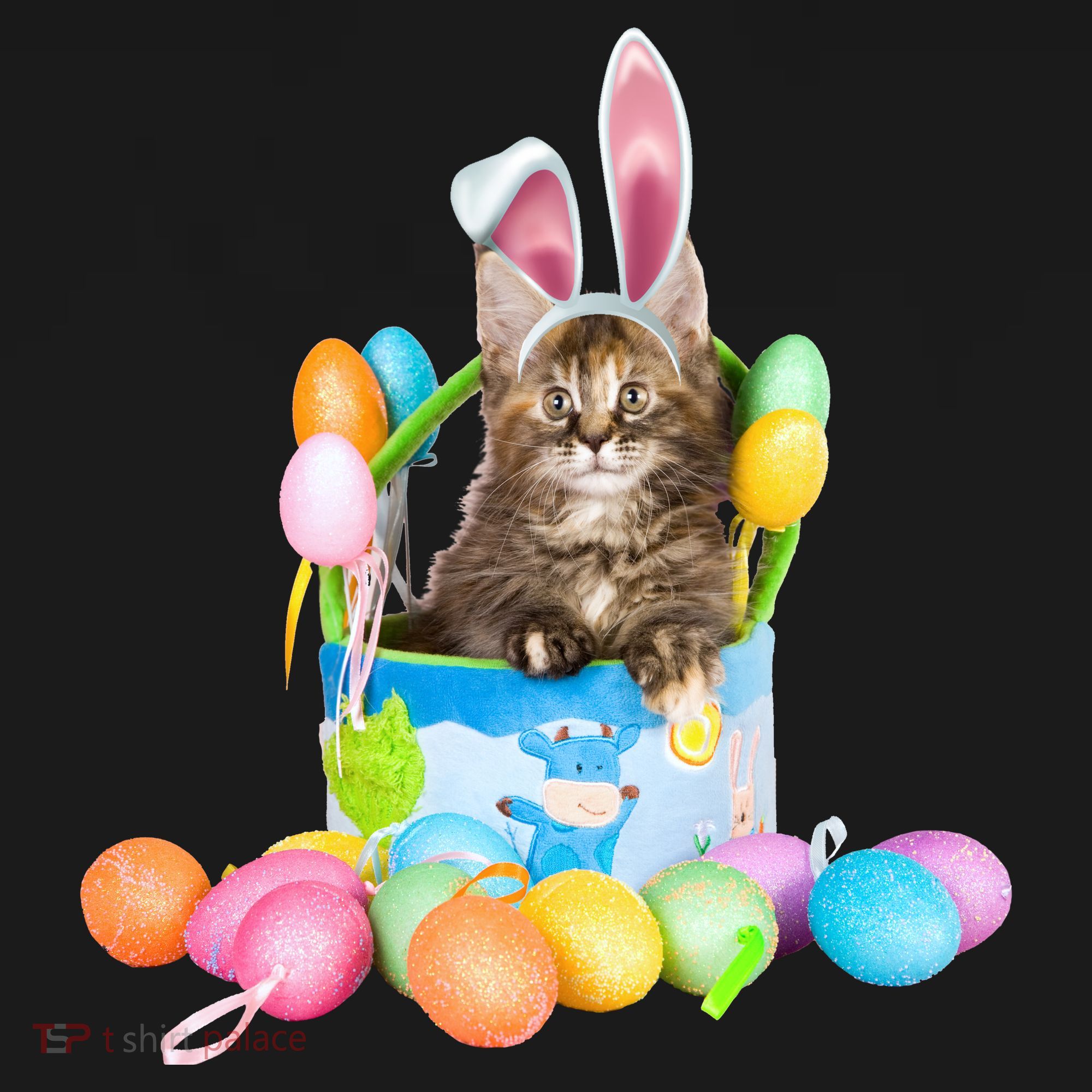 Happy Easter Cute Bunny Cat Eggs Basket Maine Coon Kitten Backpack
