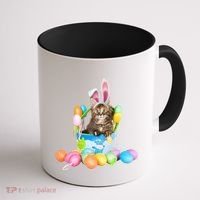 Happy Easter Cute Bunny Cat Eggs Basket Maine Coon Kitten Coffee Mug thumb 1