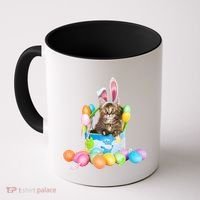 Happy Easter Cute Bunny Cat Eggs Basket Maine Coon Kitten Coffee Mug thumb 0