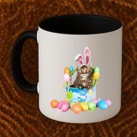 Happy Easter Cute Bunny Cat Eggs Basket Maine Coon Kitten Coffee Mug thumb 2